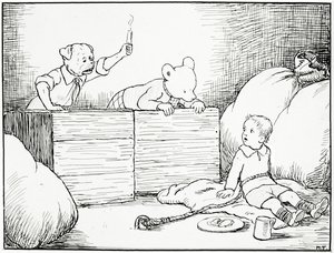Vieron la cara asustada de un niño pequeño, ilustración de Rupert Bear Goes Hiking, pub. por Marston & Co., Londres, 1920s de Mary Tourtel